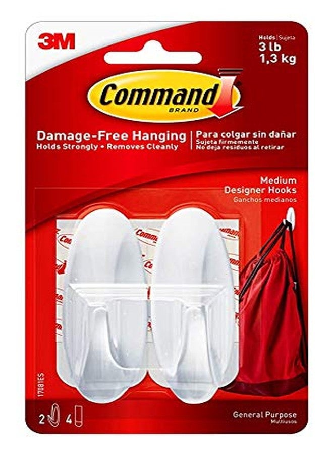 Command Medium Designer Hooks Value Pack (Pack of 3, 6 Hooks and 12 strips), White - Image 1